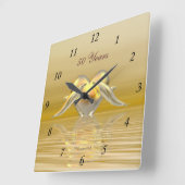 ゴールデンアニバーサリードルフィンズ&ハート スクエア壁時計 (傾斜)