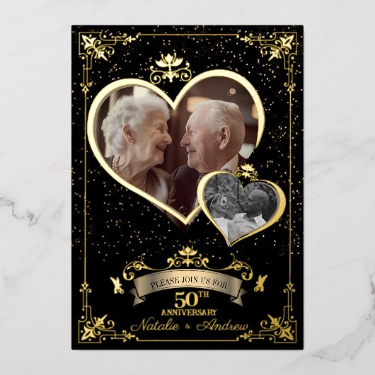 ゴールデンアニバーサリーラブハートその後&今の写真 箔招待状 (正面)