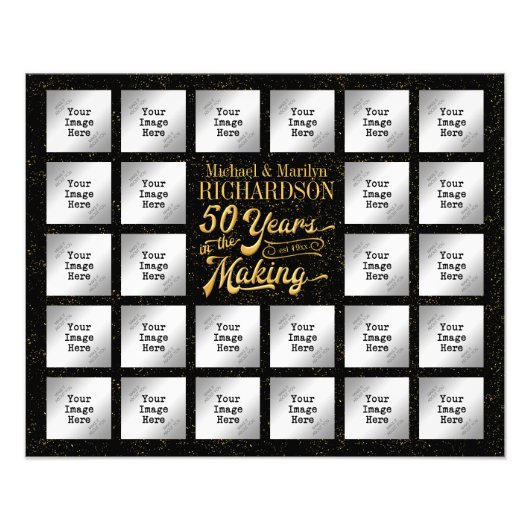 ゴールデンアニバーサリー26フォトコラージュ、金ゴールド紙吹雪 フォトプリント            (正面)