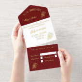 ゴールデンアニバーサリー – ブルゴーニュと金ゴールド オールインワン招待状 (切り取り部)