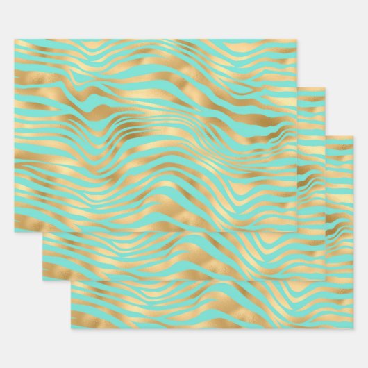 ゴールデンアニマルプリントミントバックグラウンド ラッピングペーパーシート (セット)