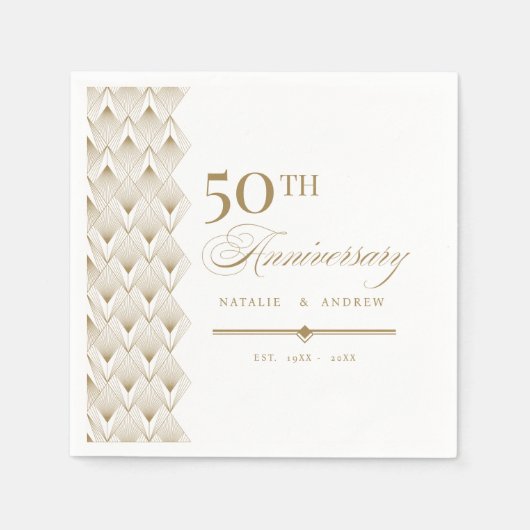ゴールデンアパーソナライズされたニバーサリーナプキン スタンダードカクテルナプキン (正面)