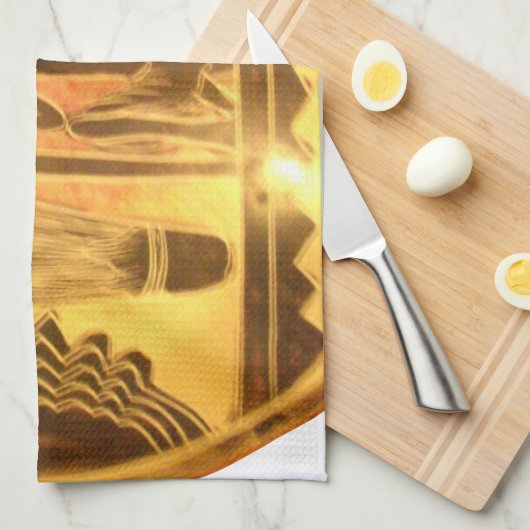 ゴールデンアフリカンエスニックアートプリントデザイン キッチンタオル (四つ折り)