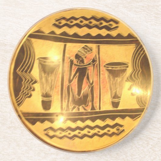 ゴールデンアフリカンエスニックアートプリントデザイン コースター (正面)