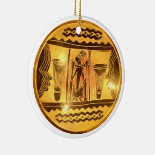 ゴールデンアフリカンエスニックアートプリントデザイン セラミックオーナメント (右)