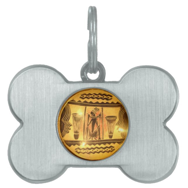ゴールデンアフリカンエスニックアートプリントデザイン ペットネームタグ (正面)