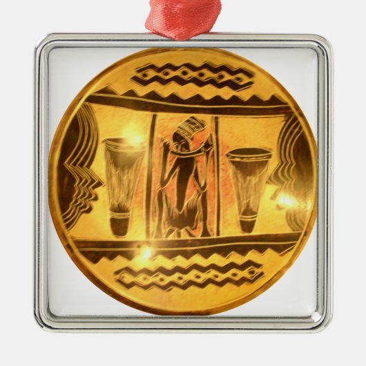ゴールデンアフリカンエスニックアートプリントデザイン メタルオーナメント (正面)