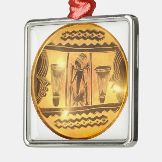 ゴールデンアフリカンエスニックアートプリントデザイン メタルオーナメント (左)