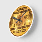 ゴールデンアフリカンエスニックアートプリントデザイン ラウンド壁時計 (傾斜)