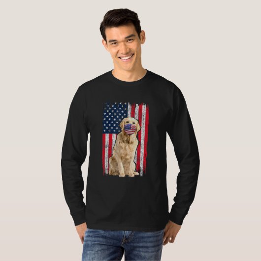 ゴールデンアメリカ国旗の犬が顔マスク4Th Of Ju Tシャツ (正面フル)