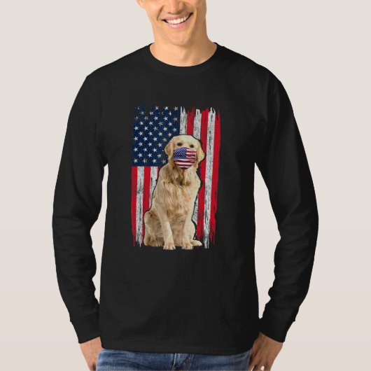 ゴールデンアメリカ国旗の犬が顔マスク4Th Of Ju Tシャツ (正面)
