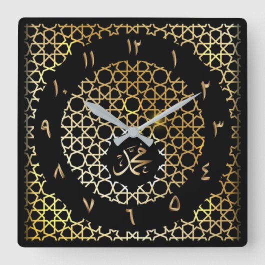 ゴールデンアラビア数字装飾用ラウンドウォールクロック スクエア壁時計 (正面)