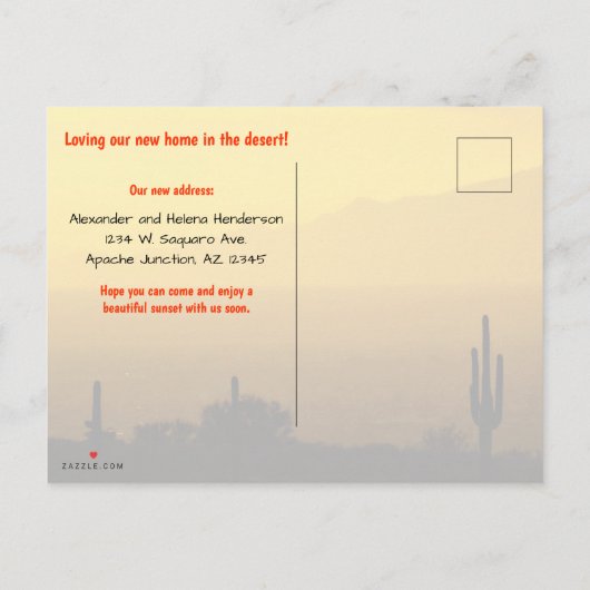 ゴールデンアリゾナサンセットを持つサクアロサクタス 案内ポストカード (裏面)