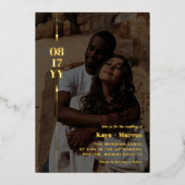 ゴールデンアローズ&デイト結婚フォト金ゴールド 箔招待状 (正面)