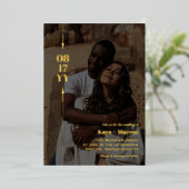 ゴールデンアローズ&デイト結婚フォト金ゴールド 箔招待状 (立ち正面)