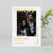 ゴールデンアロータイポグラフィ写真Save The Date 箔招待状 (立ち正面)