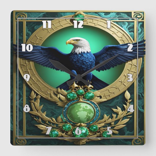 ゴールデンアワーに木の枝に止まったワシ スクエア壁時計 (正面)