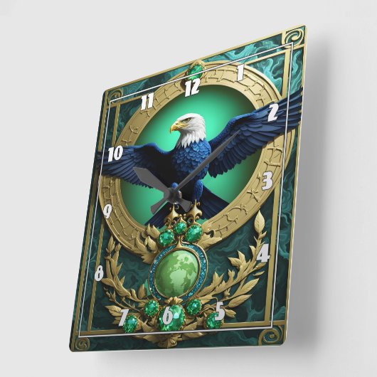 ゴールデンアワーに木の枝に止まったワシ スクエア壁時計 (傾斜)