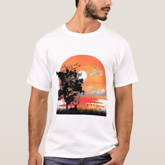 ゴールデンアワーの野生動物のシルエット Tシャツ (正面)