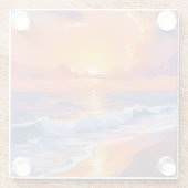 ゴールデンアワーオレンジサンセットビーチ海絵を描ズアート ガラスコースター (裏面)