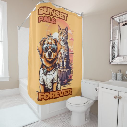ゴールデンアワーカートゥーンペッツデザイン シャワーカーテン (インサイチュ)