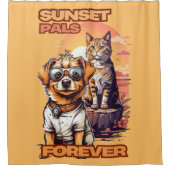 ゴールデンアワーカートゥーンペッツデザイン シャワーカーテン (正面)