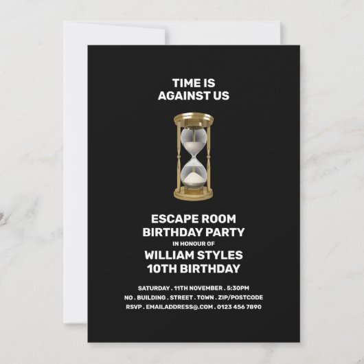 ゴールデンアワーガラス、エスケープルーム、バースデーパーティー 招待状 (正面)