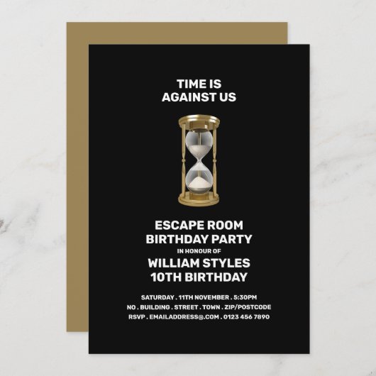 ゴールデンアワーガラス、エスケープルーム、バースデーパーティー 招待状 (正面/裏面)