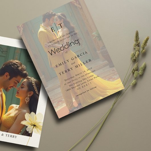 ゴールデンアワーグレイスオーバーレイフォト&モノグラム結婚ズ 招待状