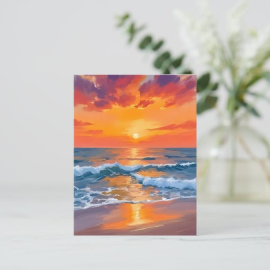 ゴールデンアワーサンセット海絵を描ビーチ ポストカード (スタンド正面)