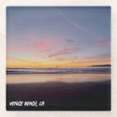 ゴールデンアワーサンセット – ヴェネツィアビーチ, CA ガラスコースター (正面)