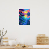 ゴールデンアワーリフレクション、美しい湖 ポスター (キッチン)