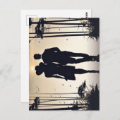 ゴールデンアワーロマンスシルエットカップル日没ウォーク ポストカード (正面/裏面)