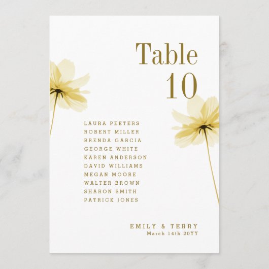 ゴールデンアワー結婚グレースのゲスト名テーブル番号 (裏面)