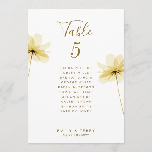 ゴールデンアワー結婚グレースのゲスト名テーブル番号 (正面)