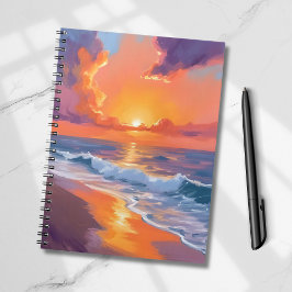 ゴールデンアワー オレンジ 日没 ビーチ 海の絵画 ノートブック