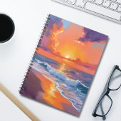 ゴールデンアワー オレンジ 日没 ビーチ 海の絵画 ノートブック