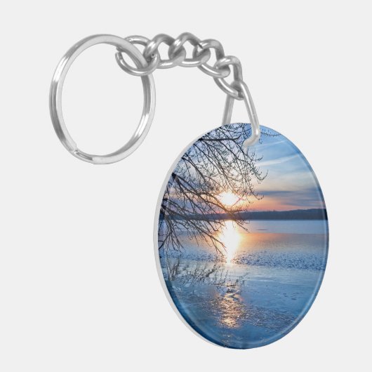 ゴールデンアワー、日の出の湖アクリルキーチェーン キーホルダー (正面左)