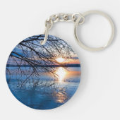 ゴールデンアワー、日の出の湖アクリルキーチェーン キーホルダー (裏面)