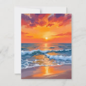 ゴールデンアワー 日没 海辺のビーチ 絵画カード (正面)