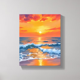 ゴールデンアワー 日没 海 オーシャンビーチ 絵画 キャンバスプリント