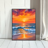 ゴールデンアワー 日没 海 オーシャンビーチ 絵画 ポスター