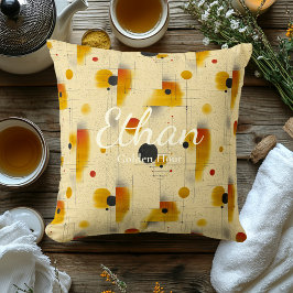 ゴールデンアワー – 金ゴールド&クリームジオメトリアクセント クッション