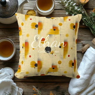 ゴールデンアワー – 金ゴールド&クリームジオメトリアクセント クッション