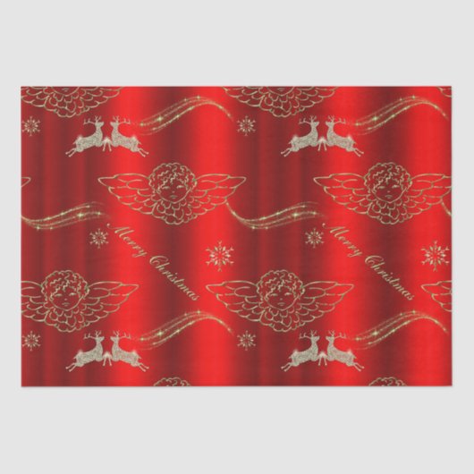 ゴールデンアンゲリックの豪華さ:赤と金ゴールドクリスマス 薄葉紙 (正面)