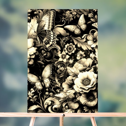 ゴールデンアンティークフローラと蝶 アクリルサイン (ニュートラル)