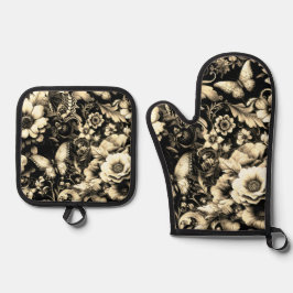 ゴールデンアンティークフローラと蝶 鍋つかみ&鍋敷きセット