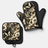 ゴールデンアンティークフローラと蝶 鍋つかみ&鍋敷きセット (正面/裏面)
