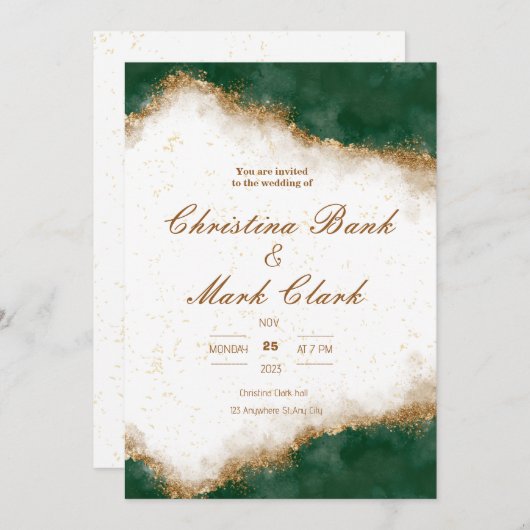 ゴールデンアンドグリーン結婚式招待状 招待状 (正面/裏面)
