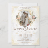 ゴールデンアンドフラワーエレガントウェディング招待状 招待状 (正面)